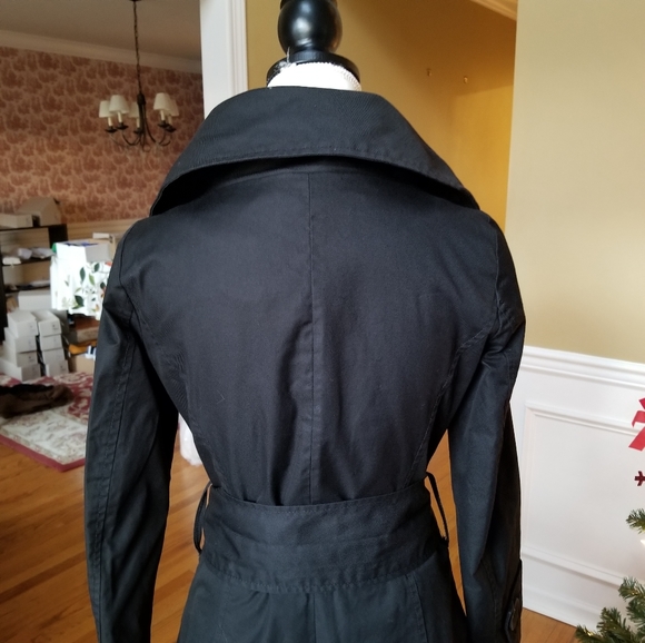 Zara High-collared Black Trench Coat Jacket Medium - Picture 2 of 7